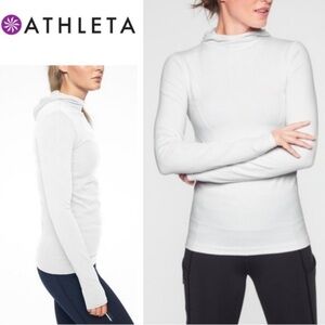 Athleta Flurry Scuba Hoodie Running Top Shirt Sz Small White Ribbed Activewear